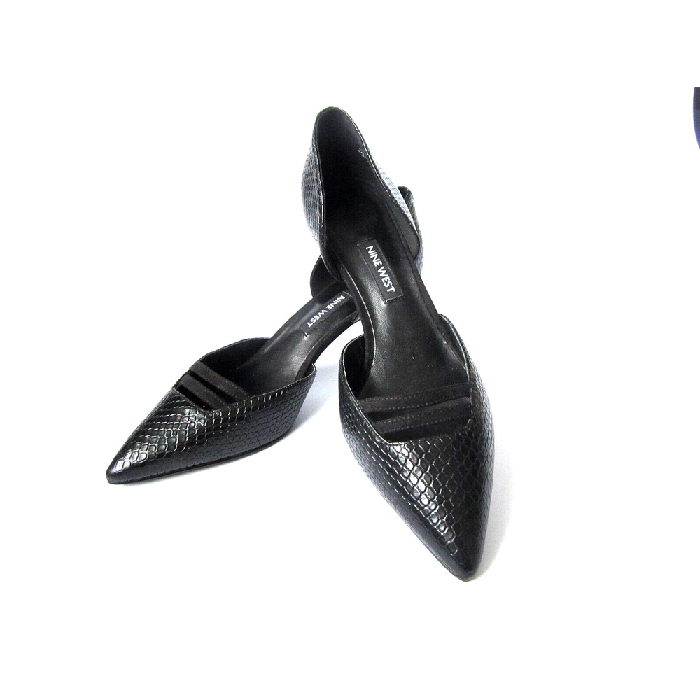 NINE WEST 'Suit Up' 6M Black Leather Pointed Toe LOW HEELS PUMPS Shoes -Q New